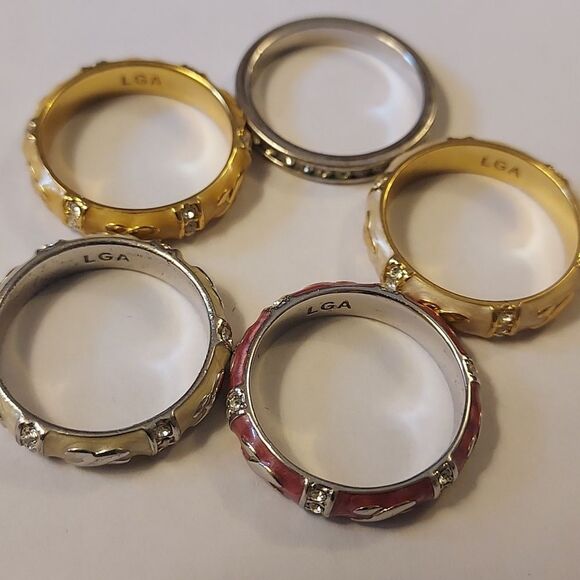 Lauren Adam's LGA stackable ring set enamel and crystal - Picture 5 of 6